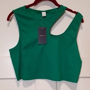 Milumia Green Ribbed Asymmetrical Cropped Tank Top Size XL NWT